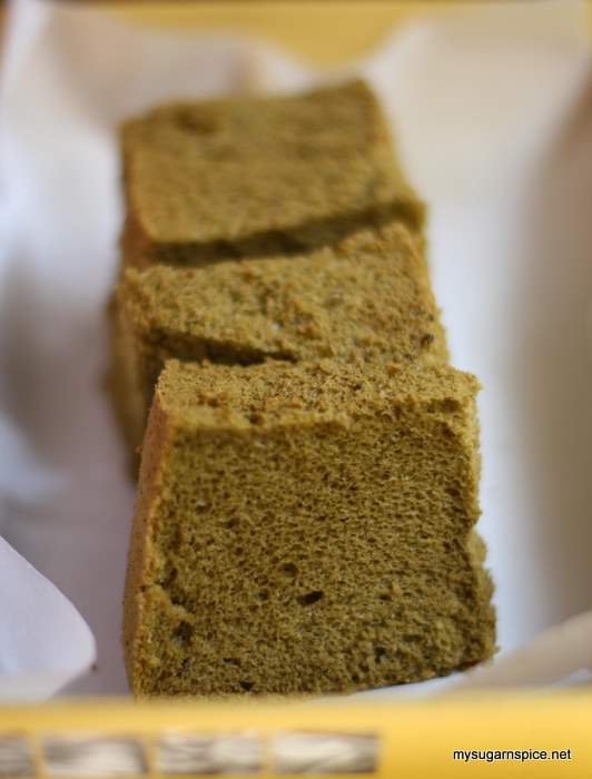 Green tea chiffon cake, packed for neighbour